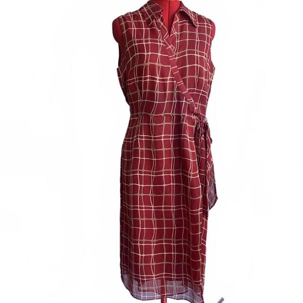 ice Vintage Y2K Red White Plaid Sleeveless Silk Wrap Dress Tie Waist Size 8